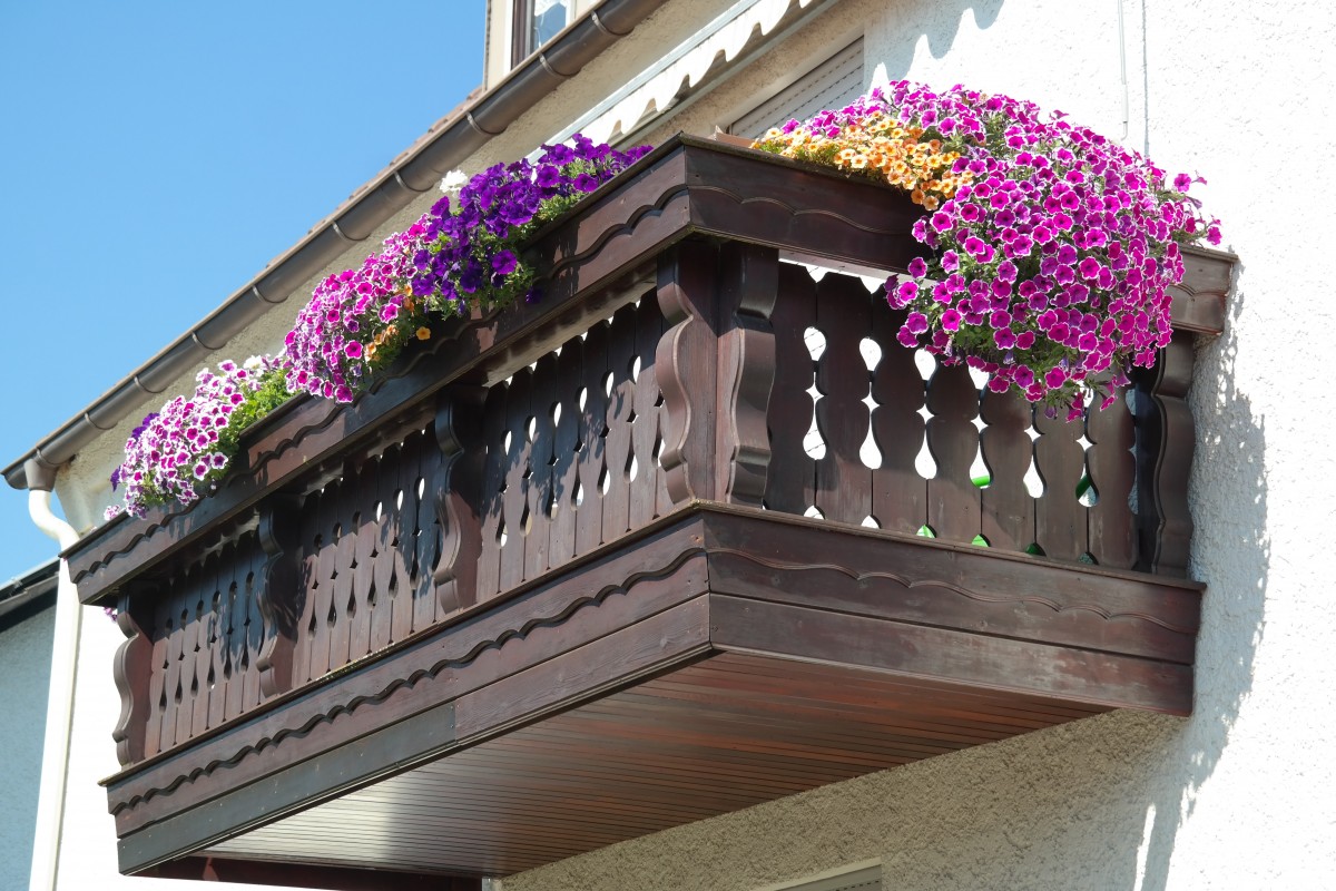 balcon décoré de fleurs